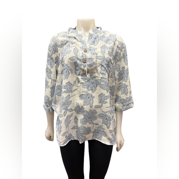 Papillon NWT 3/4 Sleeve Blue Floral Blouse Size XL - Picture 3 of 9
